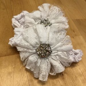 White Lace and Rhinestone Baby Barefoot Sandal